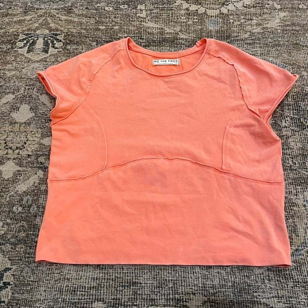 We The Free People Coral Cap Sleeve Boxy Crop Tee Top Women's Large Cotton